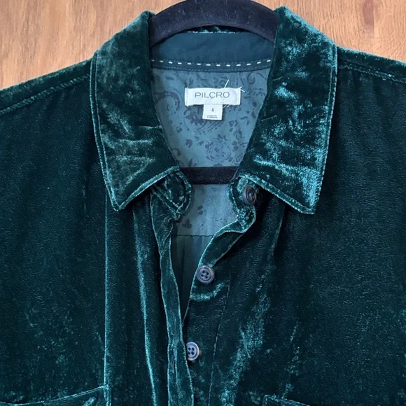 Anthropologie Pilcro Relaxed Green Velvet Button Down Blouse Top - Picture 6 of 10